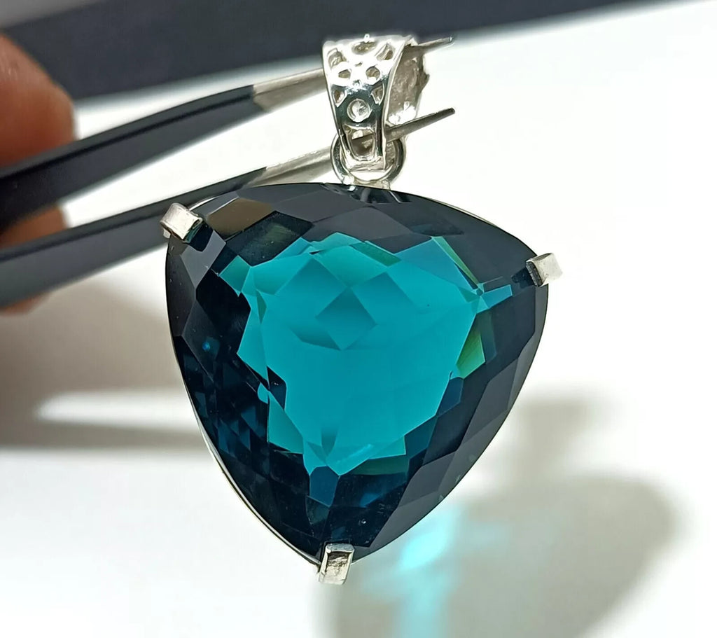 London Blue Topaz Pendant 925 Sterling Silver Pendant Gemstone Jewelry 81.50 Ct