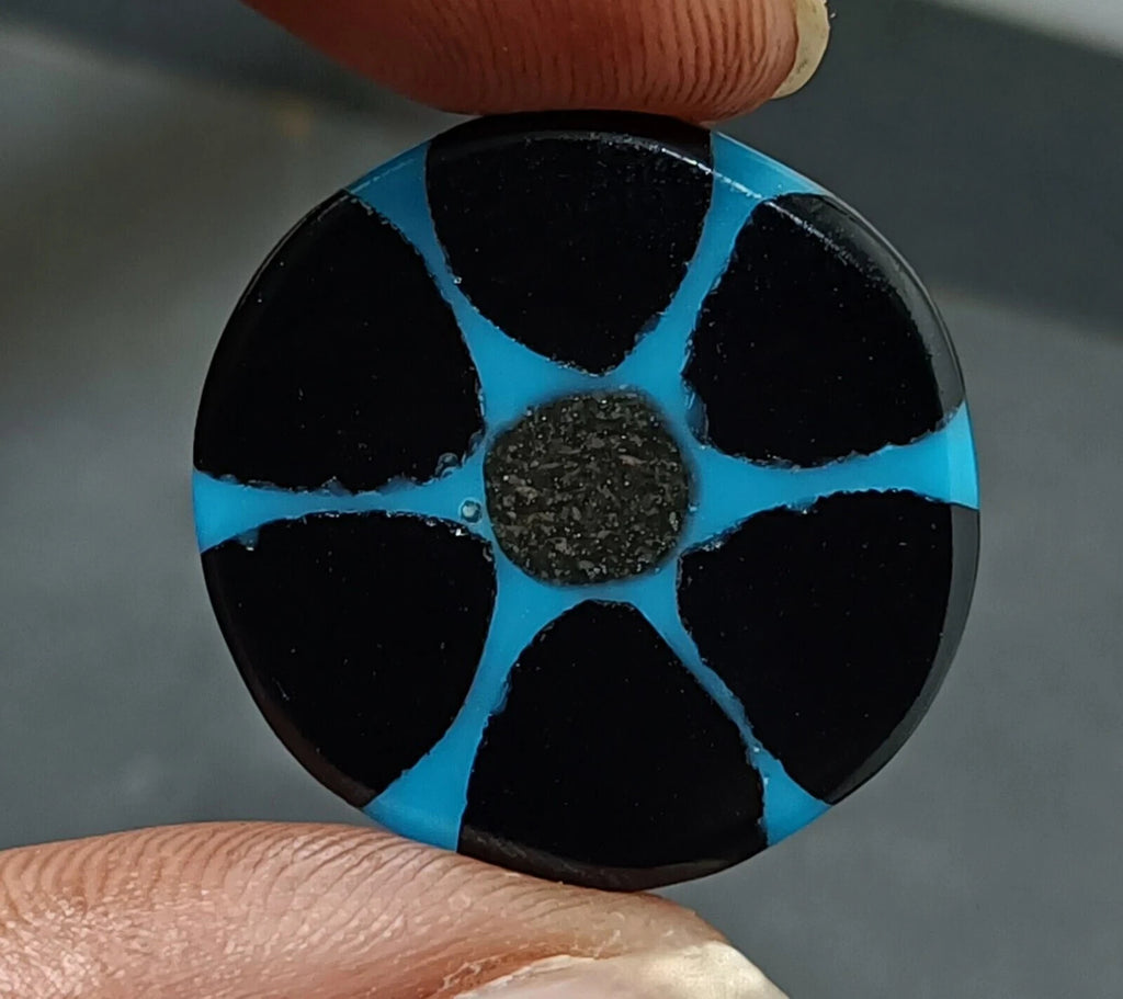 22.80 Ct Black &Blue Onyx Trapiche Fire Opal Inside Round Cut Loose Gemstone