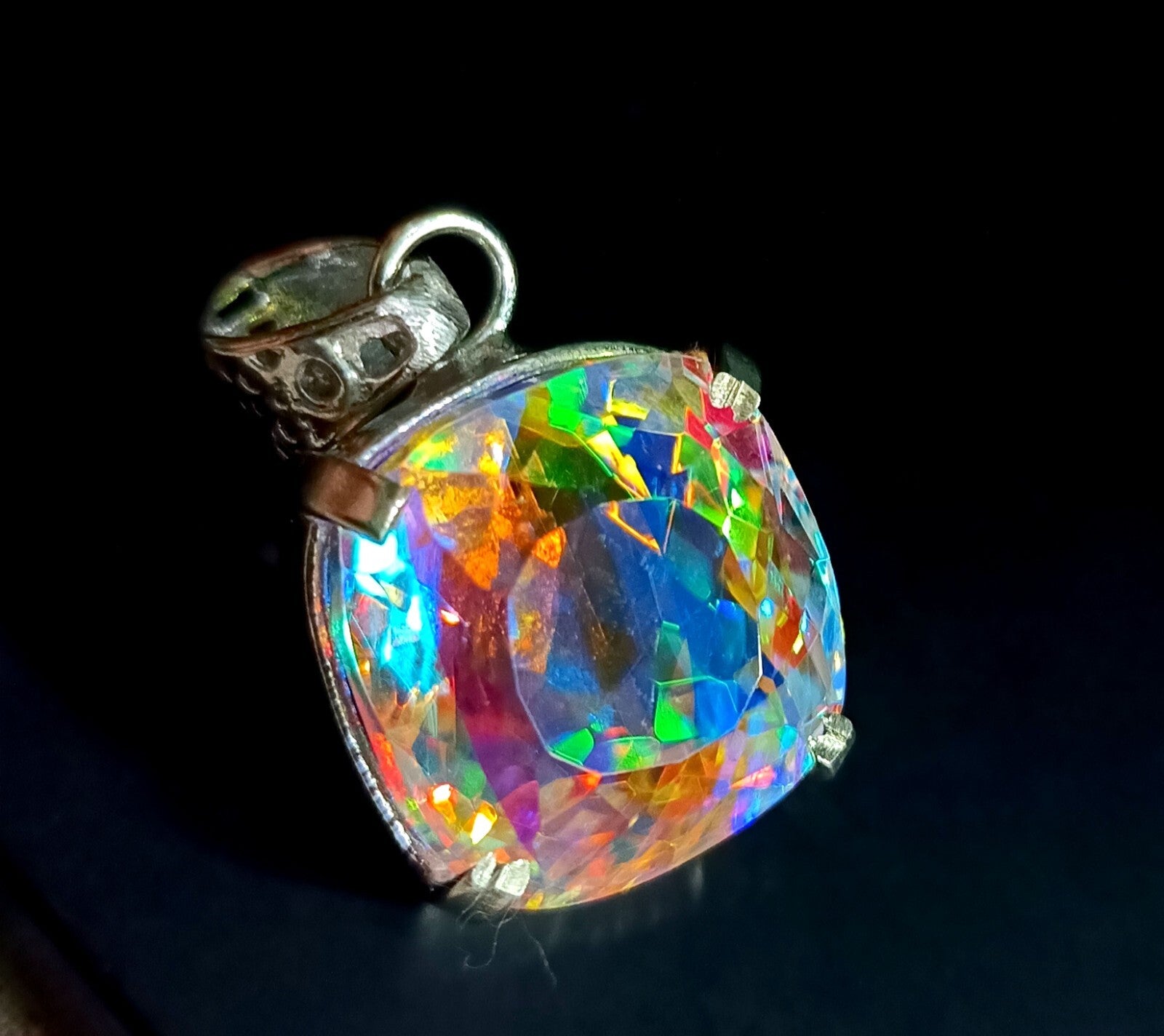45.90 Ct Natural Cushion Mystic 925 Solid Silver Rainbow Pendant Loose Gemstone