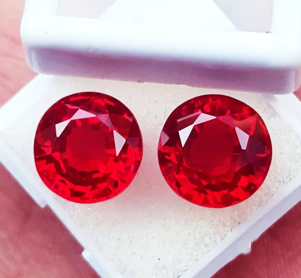 18 Ct Natural Bloody Red Ruby Round Cut Certified Loose Gemstone Pair H04