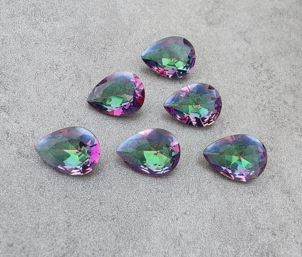 42 Ct Natural Rainbow Color Pear Cut Mystic Topaz Certified Loose Gemstone 6 Pcs