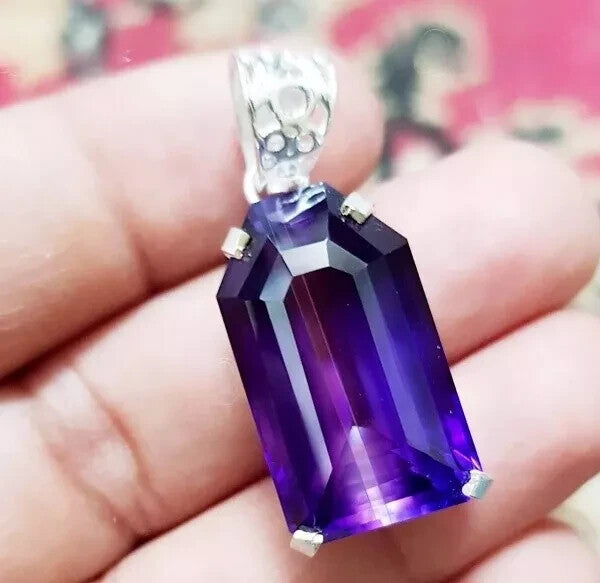 40 Ct Natural Purple Amethyst 925 Sterling Silver Solitaire Pendant Gemstone