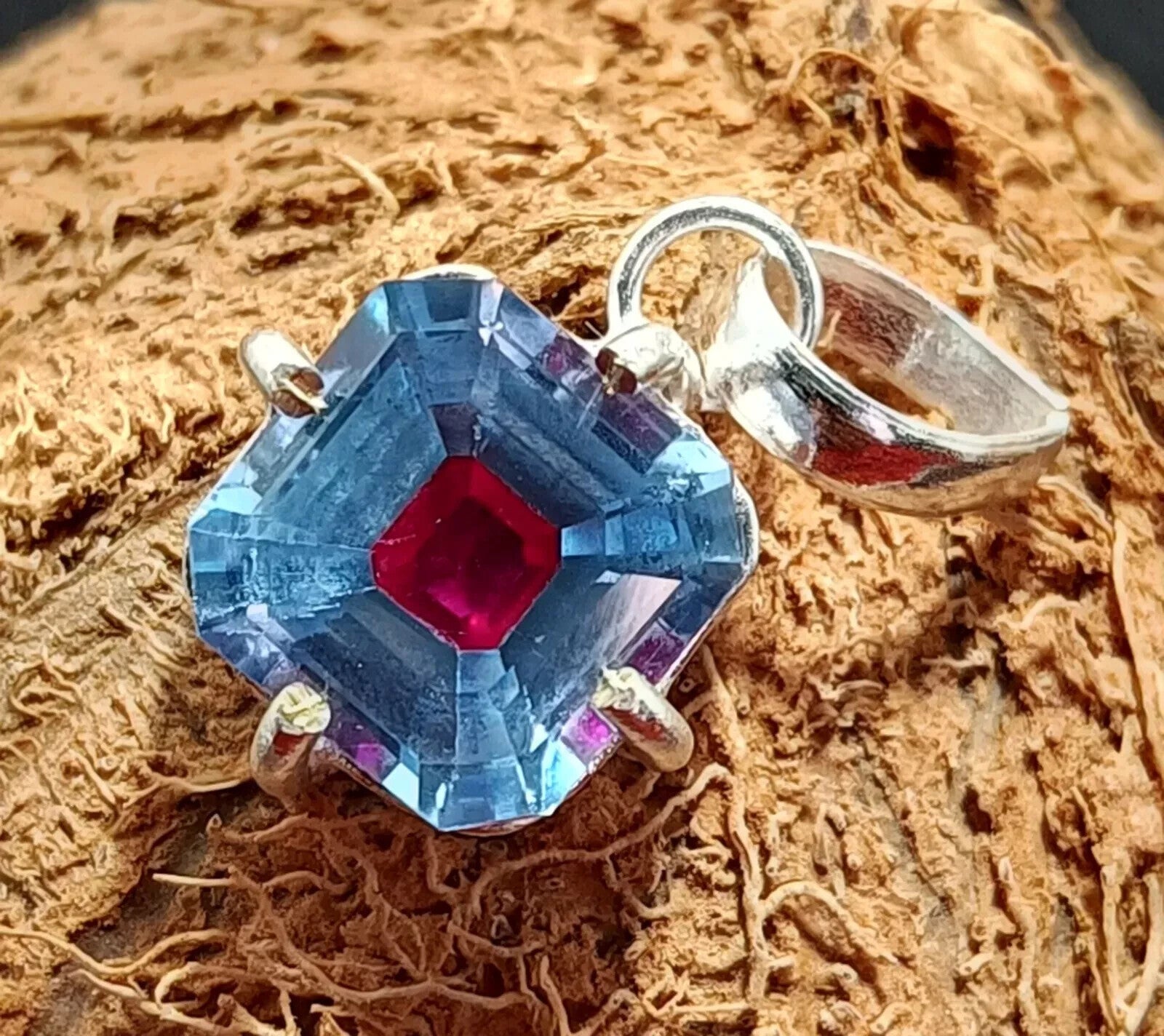 Bi-Color Pitambari Sapphire Asscher Cut Natural 16.85 Ct 925 Silver Pendant Gem