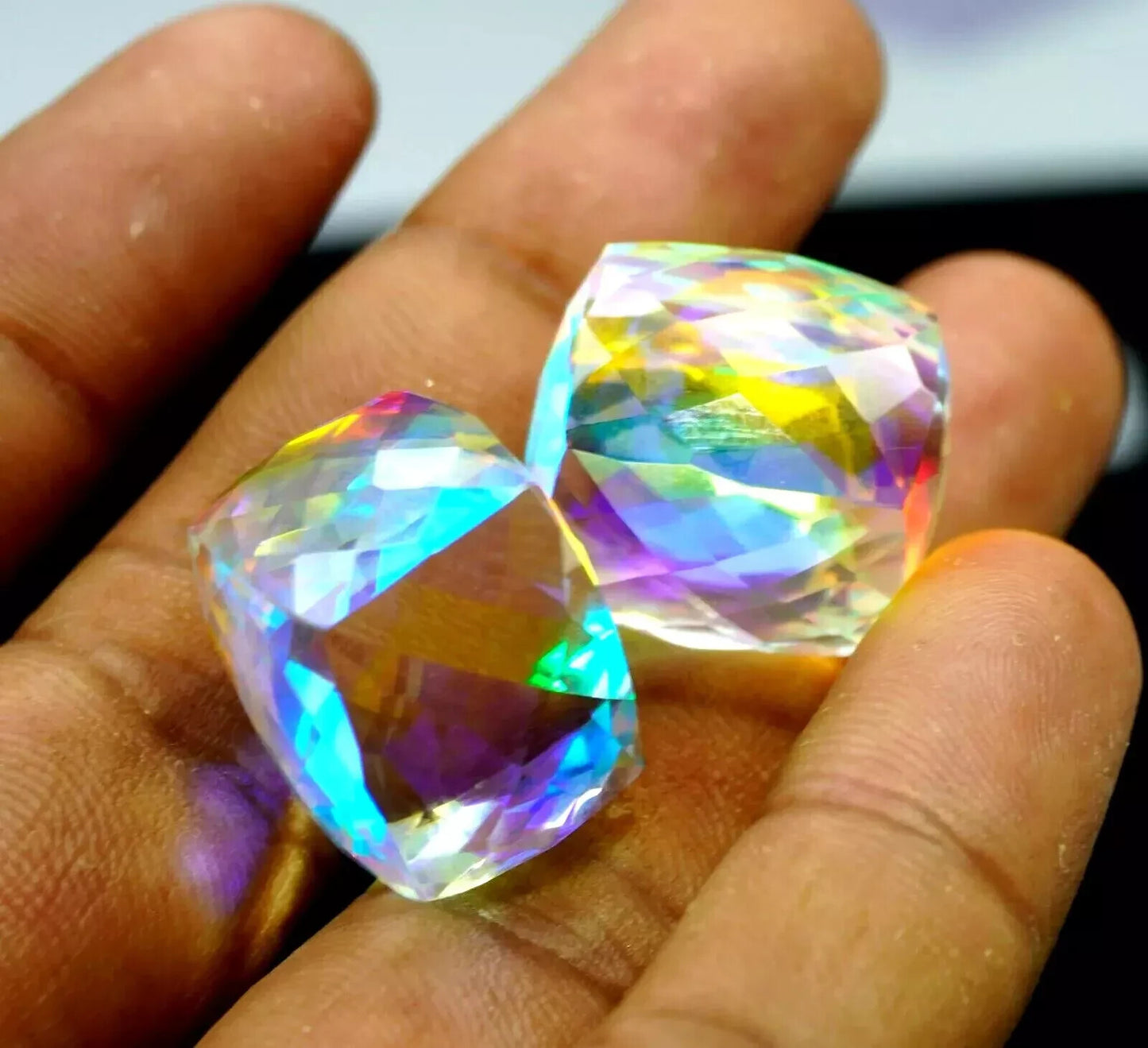 Natural Rainbow Mystic Quartz 98 Ct Cube Cut Untreated Loose GEMSTONE (PAIR 2)