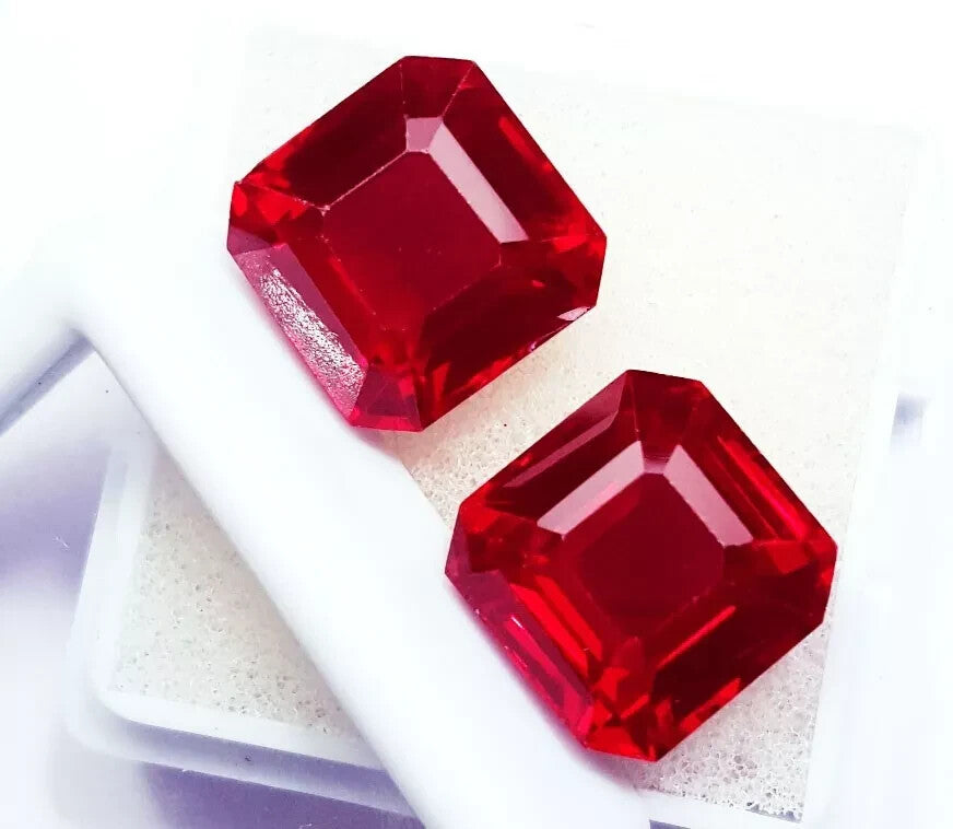 Stunning Pair Ruby 18 Ct Natural Red Square Cut CERTIFIED Loose Gemstone H10