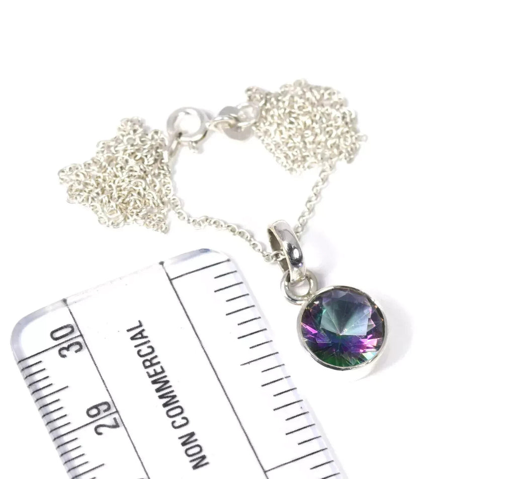 925 SOLID STERLING SILVER FACETED MYSTIC TOPAZ PENDANT 20 Ct Round Cut Gemstone