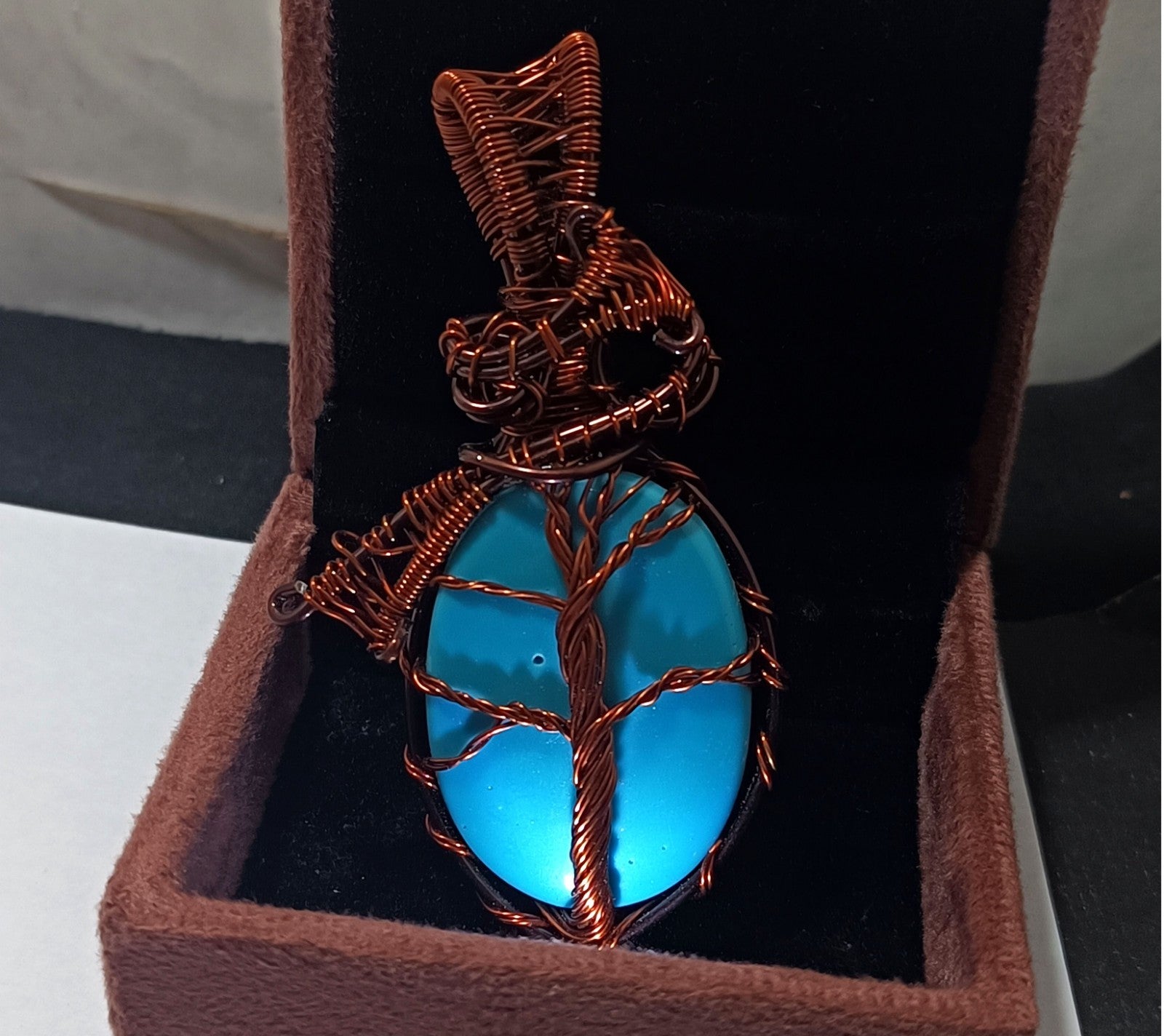 92.95 Ct Certified GIE Tree Of Life Turquise Copper Wire Jewelry HandmadePendant