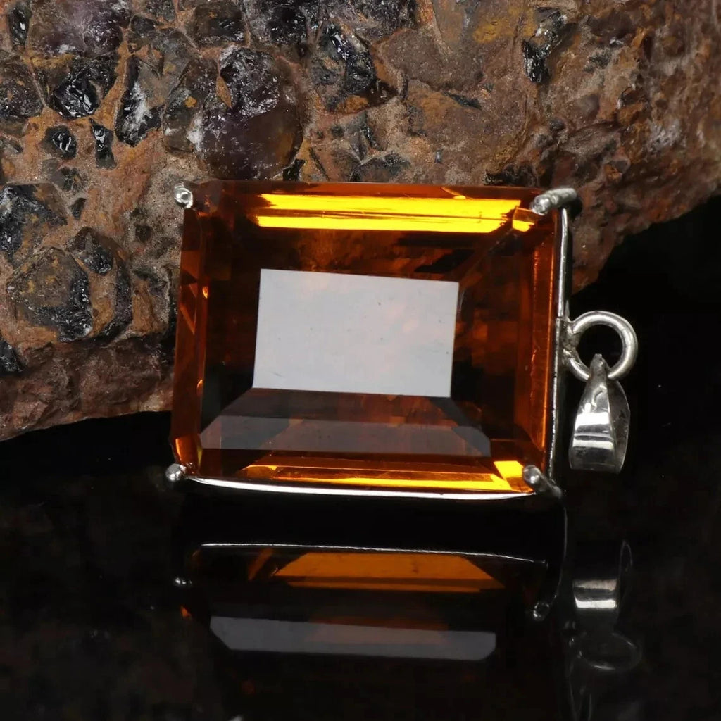70 Ct Pleasing NATURAL Citrine Topaz Gems 925 Sterling Silver Handmade Pendant