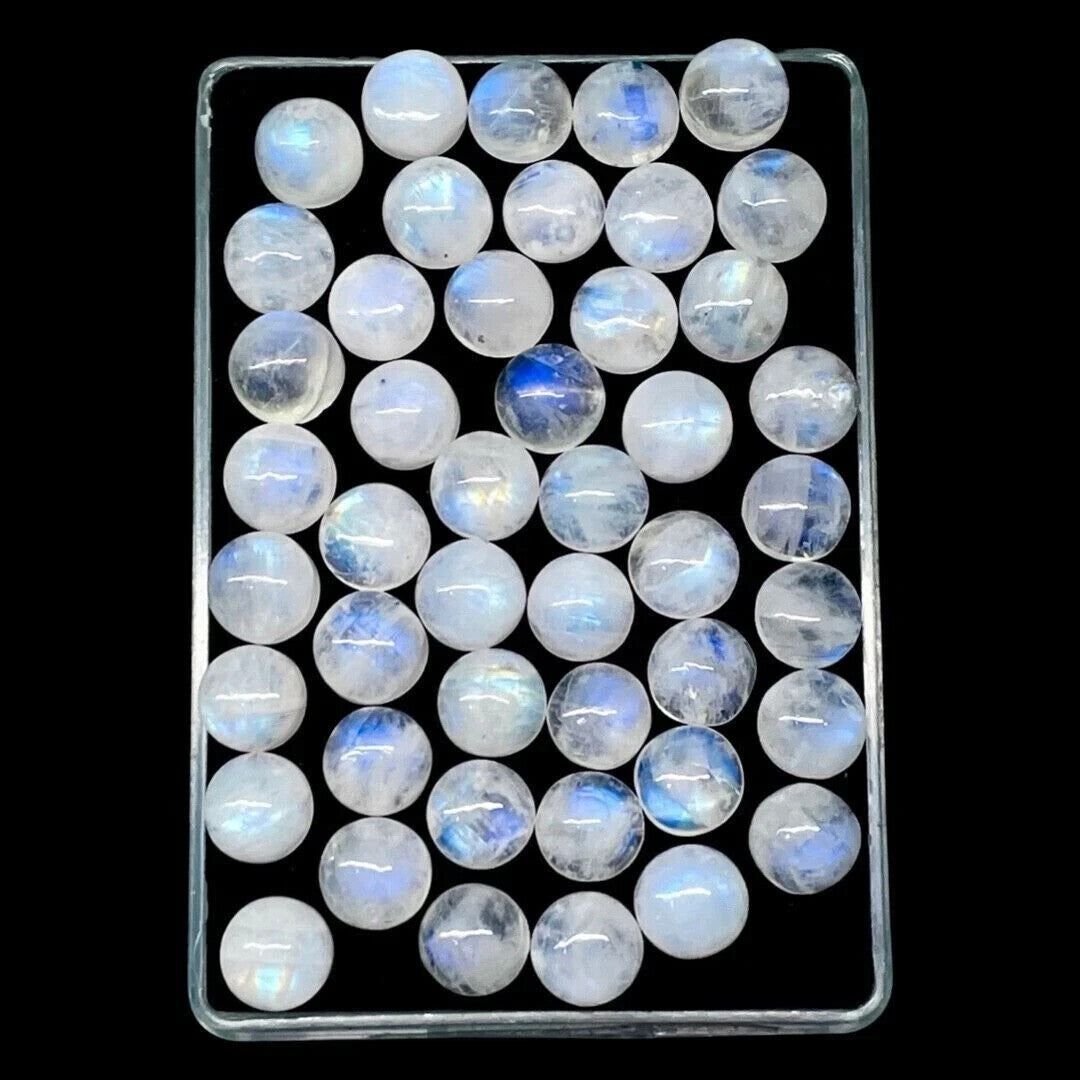 15 Pcs Natural Rainbow Moonstone 6 mm Round Blue Shines Loose Cabochon Gemstones