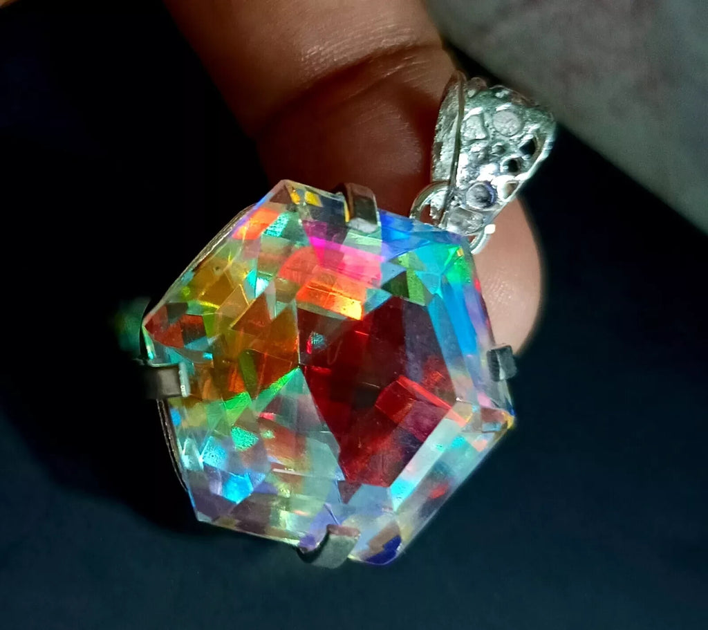 EGL 64.70 Ct+ Natural Mystic Topaz Hexagon Cut 925 Solid Silver Pendant Gemstone