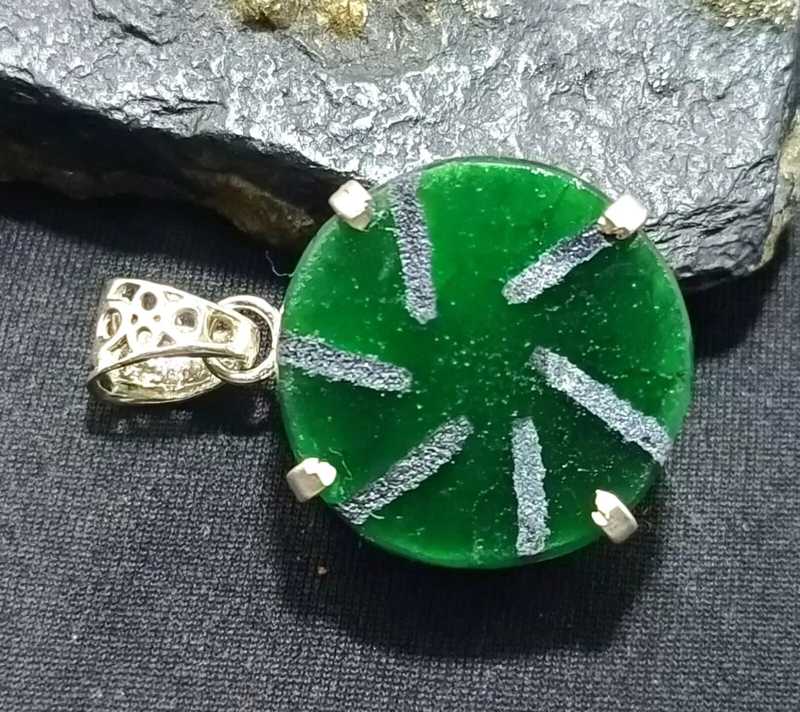 57.90Ct Natural Emerald Trapiche Solid Silver Round Pendant CERTIFIED Gemstone