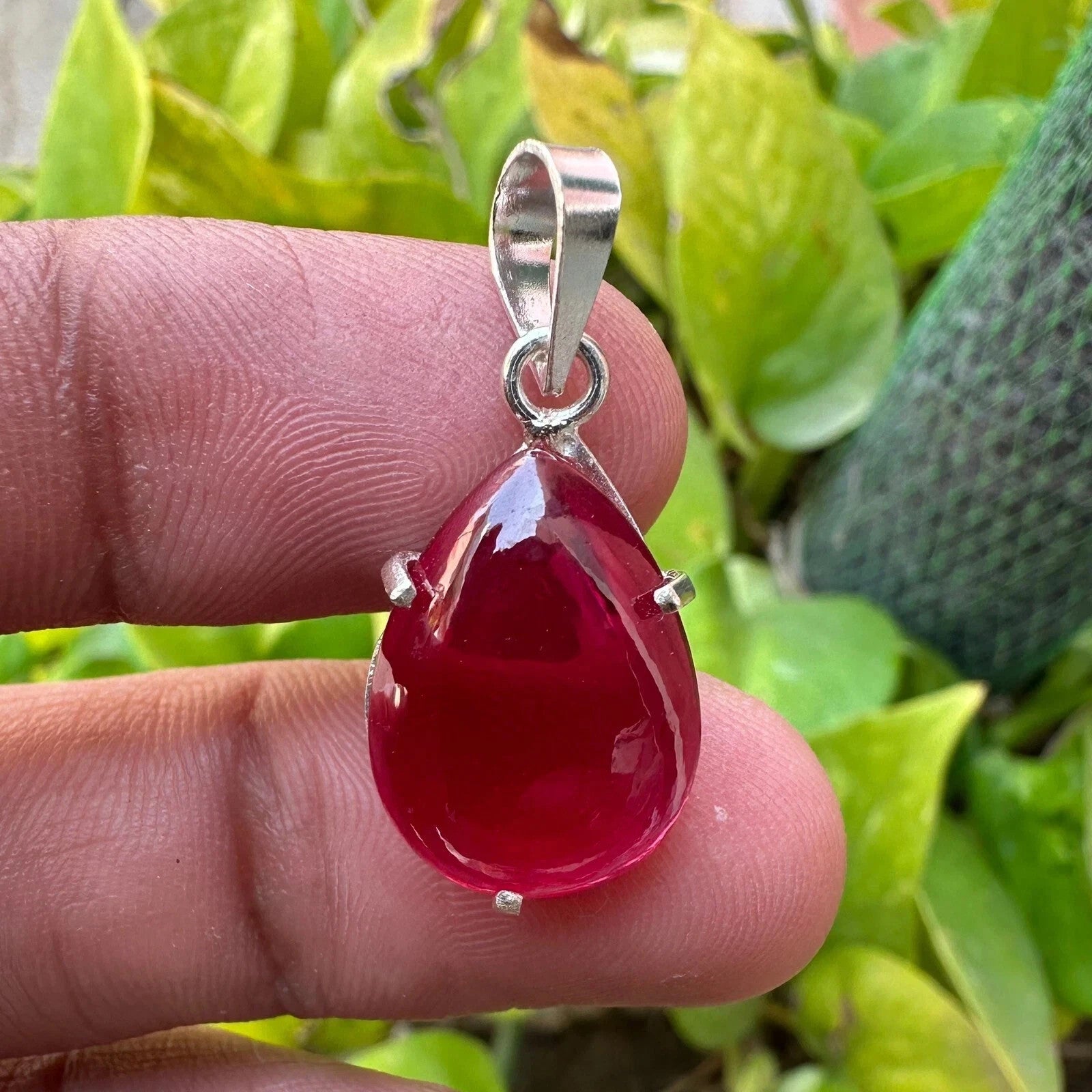 20.90 Ct Natural Ruby Cabochon Pendant Necklace in 925 Silver Handmade Jewelry