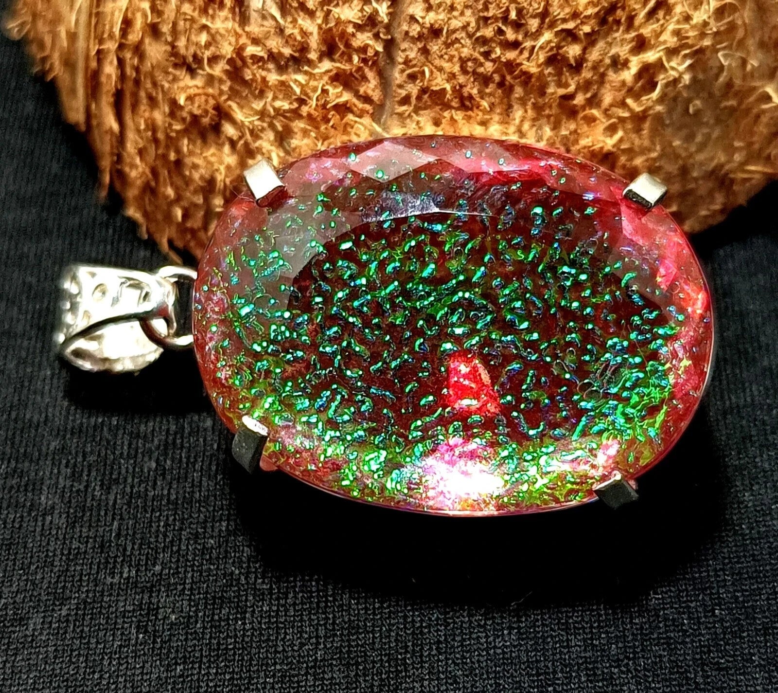 112.90 Ct Natural Oval Monarch Fire Opal Doublet Solid Silver Pendant Gemstone