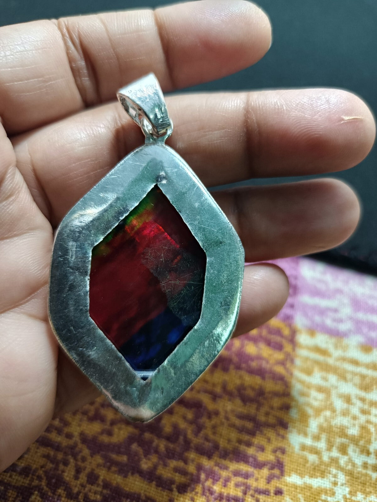 Certified Fancy Cut 98.15 Ct Natural Ammolite 925 Solid Silver Pendant Gemstone