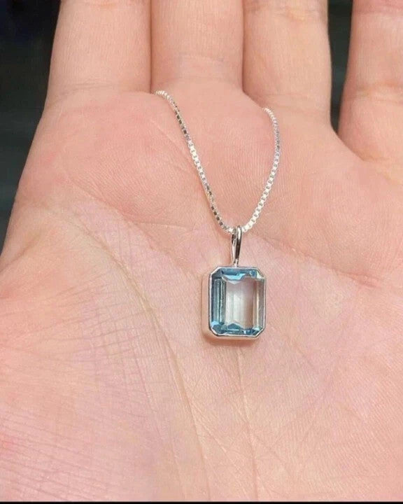 15 Ct Aquamarine Necklace 925 Sterling Silver aquamarine Handmade Pendant Gift