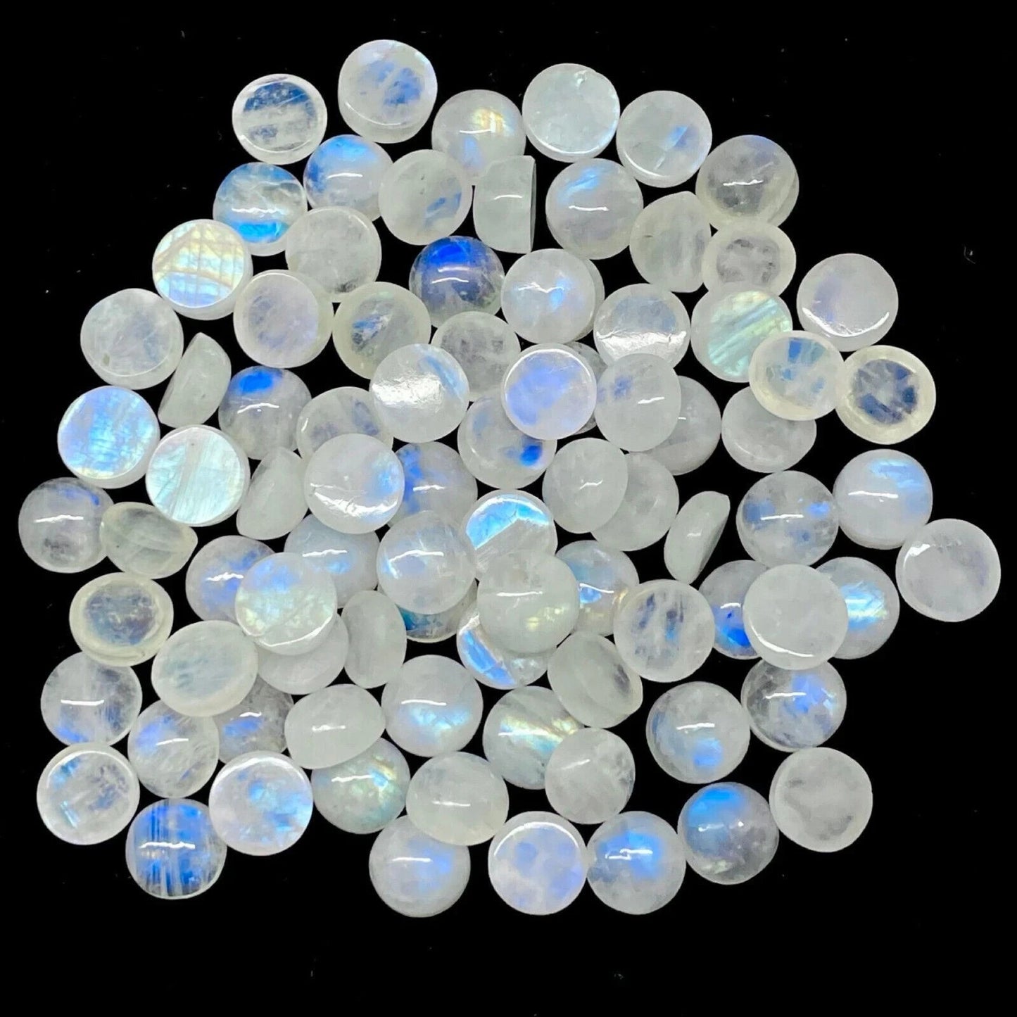 15 Pcs Natural Rainbow Moonstone 7x7 mm Round Blue Shines Cabochon Gemstones Lot