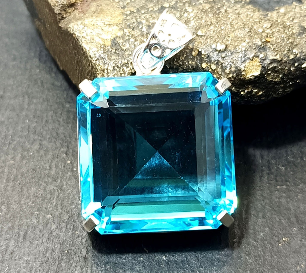 96.75 Ct Certified Natural Topaz 925 Solid Silver Asscher Pendant Loose Gemstone
