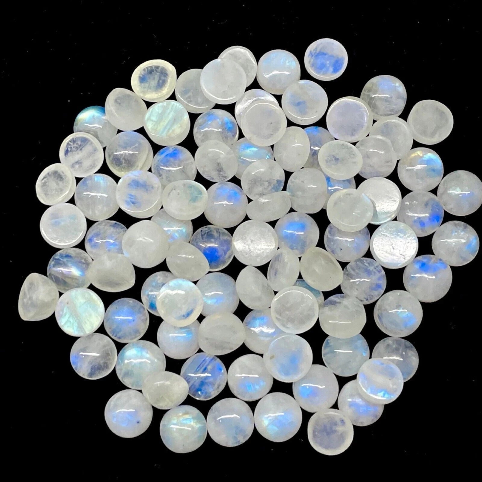 15 Pcs Natural Rainbow Moonstone 7x7 mm Round Blue Shines Cabochon Gemstones Lot