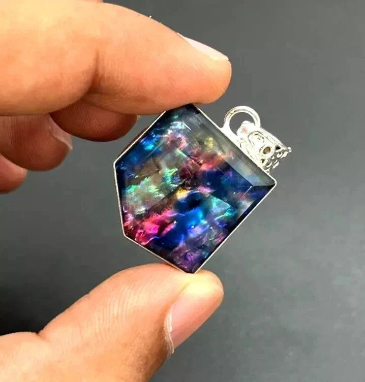 Certified 41.70 Ct Natural Ammolite 925 Solid Silver Rainbow Pendant Gemstone