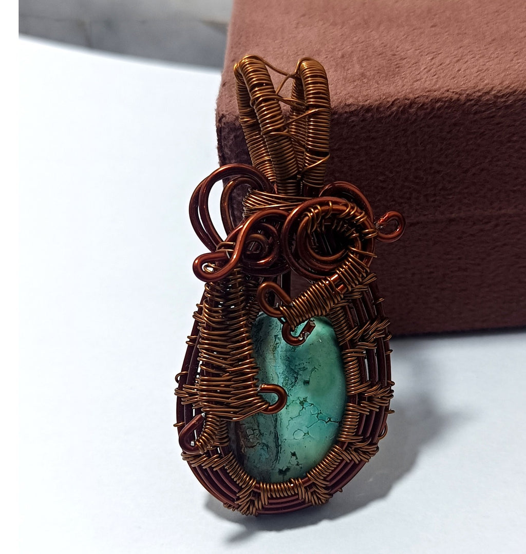 72.25 Ct GIE Certified Green Amazonite Gemstone Copper Wire Handmade  Pendant
