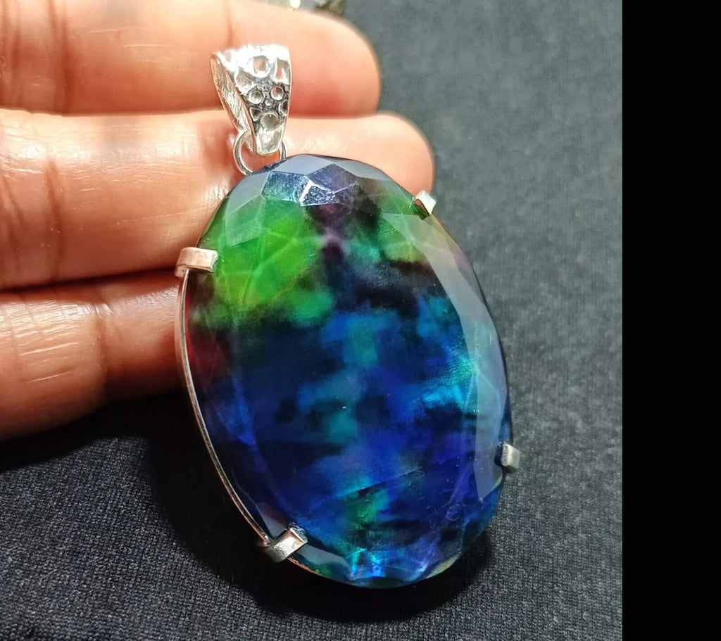 Certified 90.90 Ct Natural Ammolite 925 Solid Silver Loose Pendant Gemstone