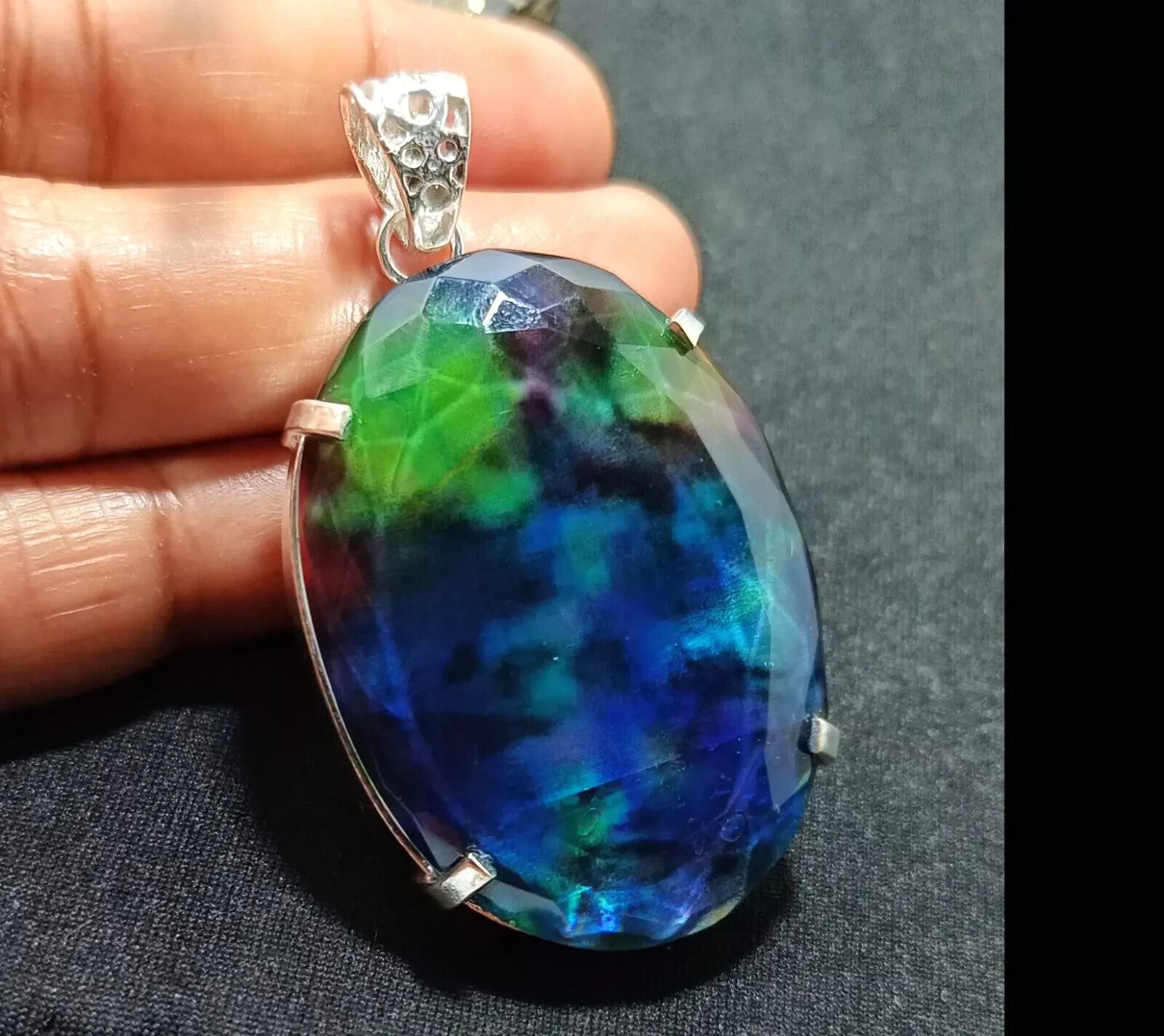 Certified 90.90 Ct Natural Ammolite 925 Solid Silver Loose Pendant Gemstone