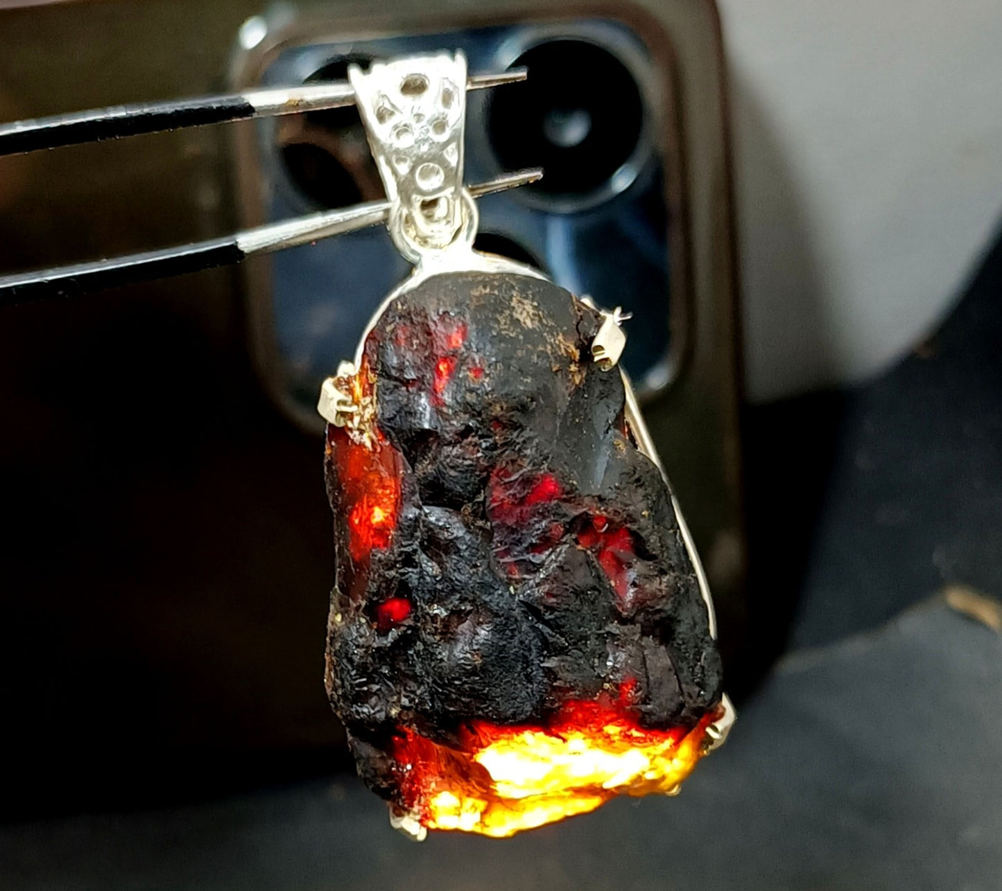 Natural Handmade 46.85 Ct Amber Rough Sterling Solid Silver Pendant Gemstone