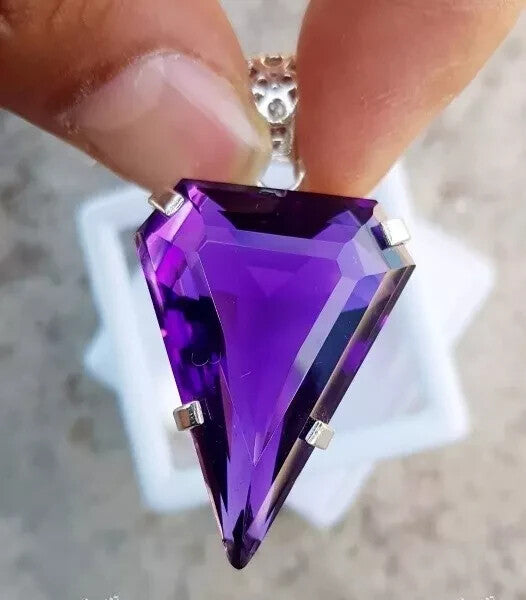 40.85 Ct Natural Purple Amethyst 925 Sterling Silver Solitaire Pendant Gemstone