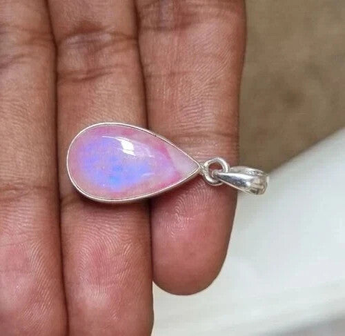 10 Ct Natural Pink Moonstone Sterling Silver TearDrop Pendant Certified Jewelry
