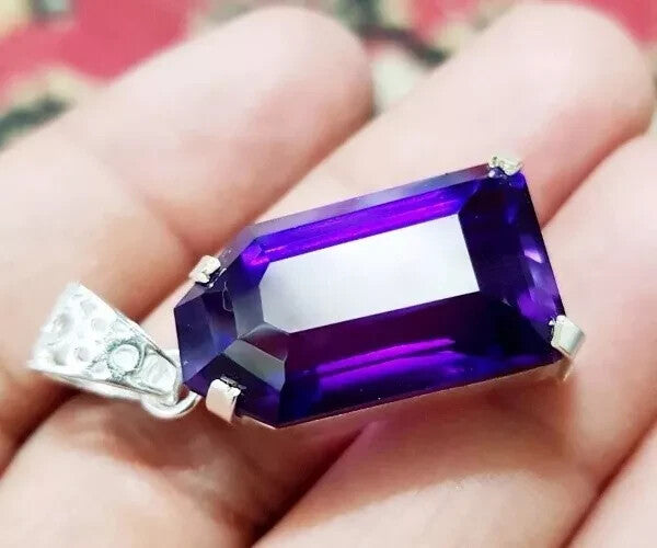 40 Ct Natural Purple Amethyst 925 Sterling Silver Solitaire Pendant Gemstone