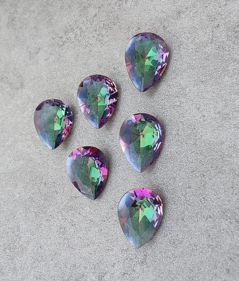 42 Ct Natural Rainbow Color Pear Cut Mystic Topaz Certified Loose Gemstone 6 Pcs