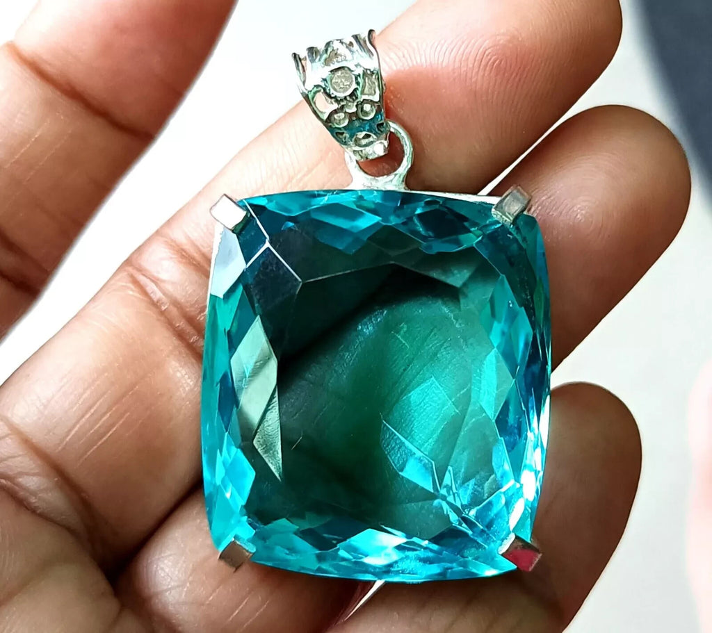 124.10 Ct Certified Natural Blue Topaz 925 Solid Silver Pendant Loose Gemstone