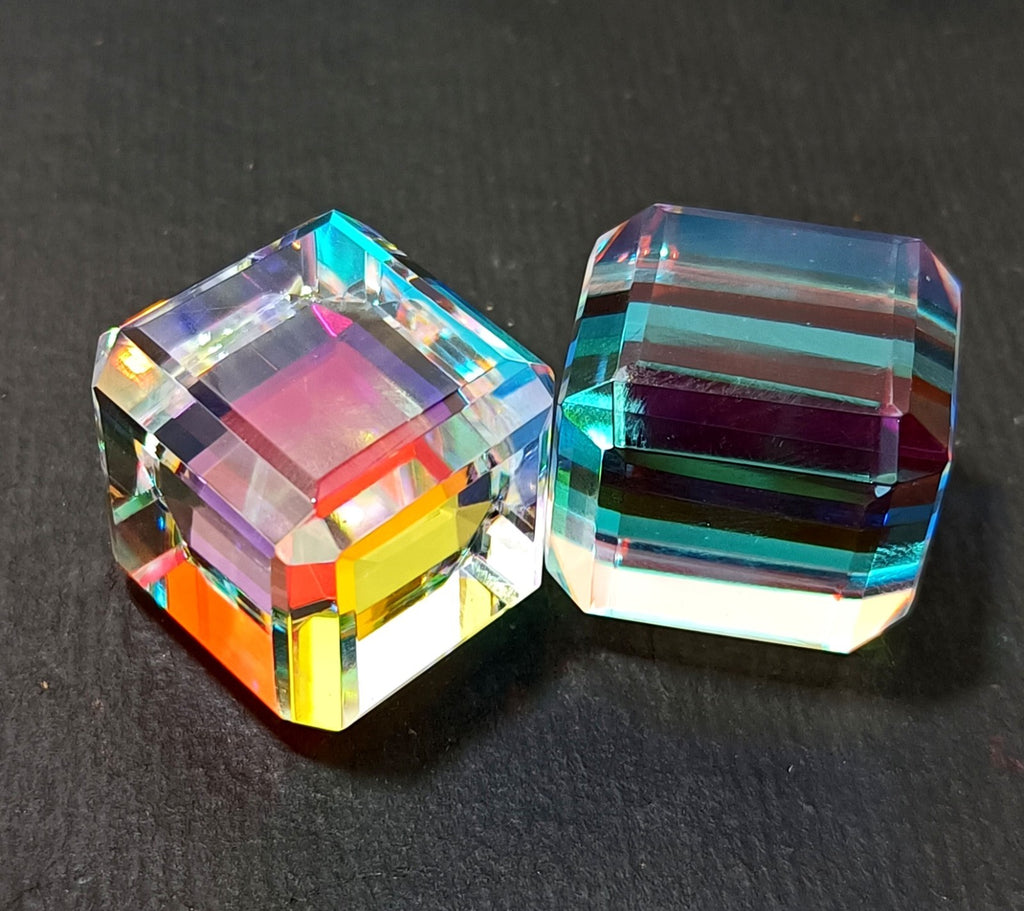 EGL Certified 243.05 Ct Natural Cube Cut Rainbow Color Mystic Loose Gems 2 pcs
