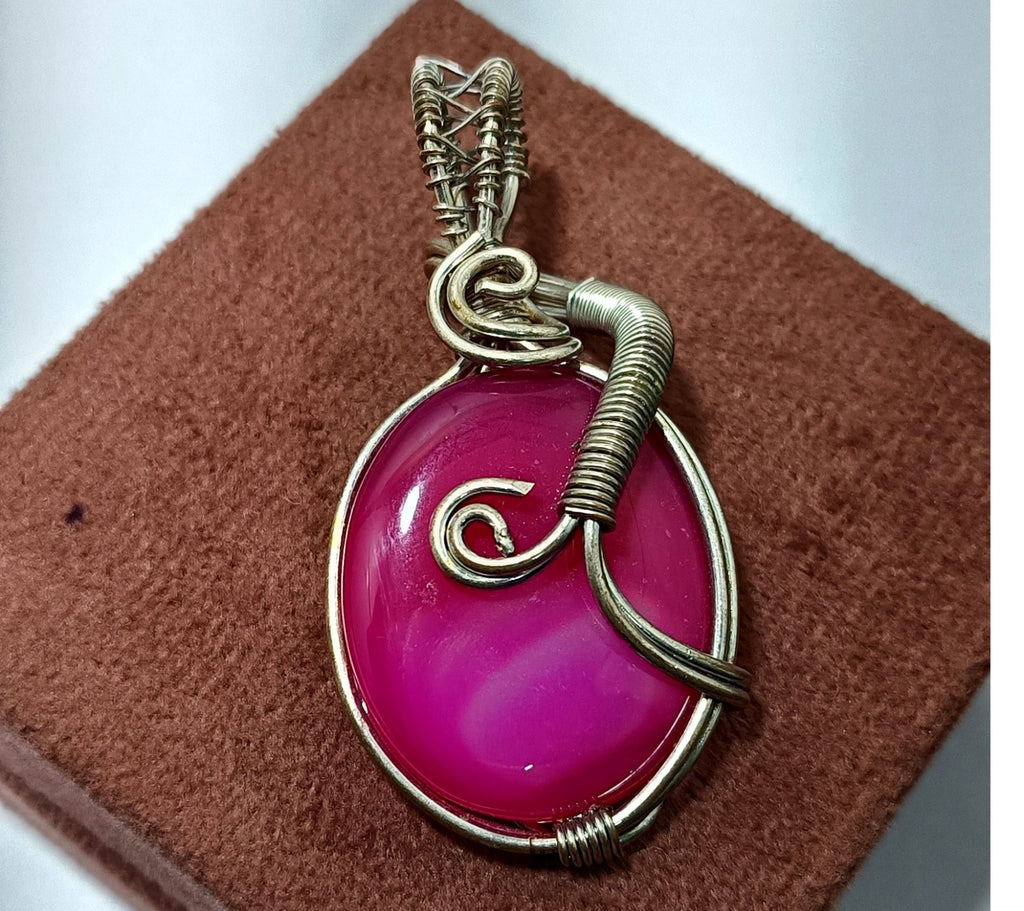 96.25 ct Pink strip Agate Brass silver polished wire Wrapped jewelry Pendant
