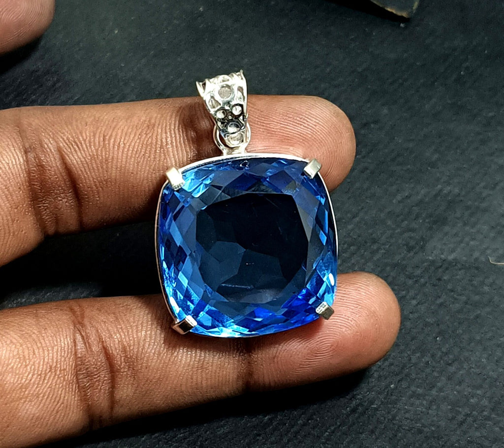 Certified Natural 89.00 Ct Brazilian Blue  Cushion Topaz Pendant Loose Gemstone
