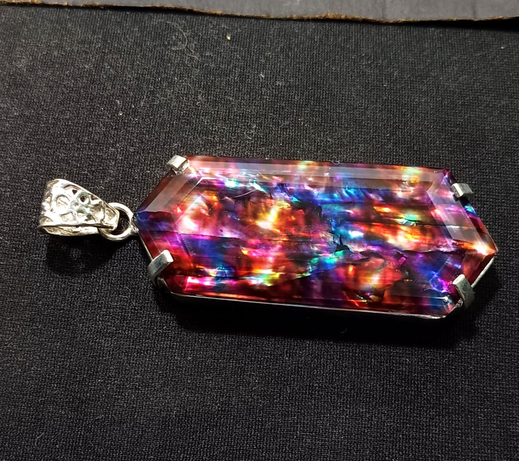 Certified 75.80 Ct Natural Ammolite 925 Solid Silver Rainbow Pendant Gemstone