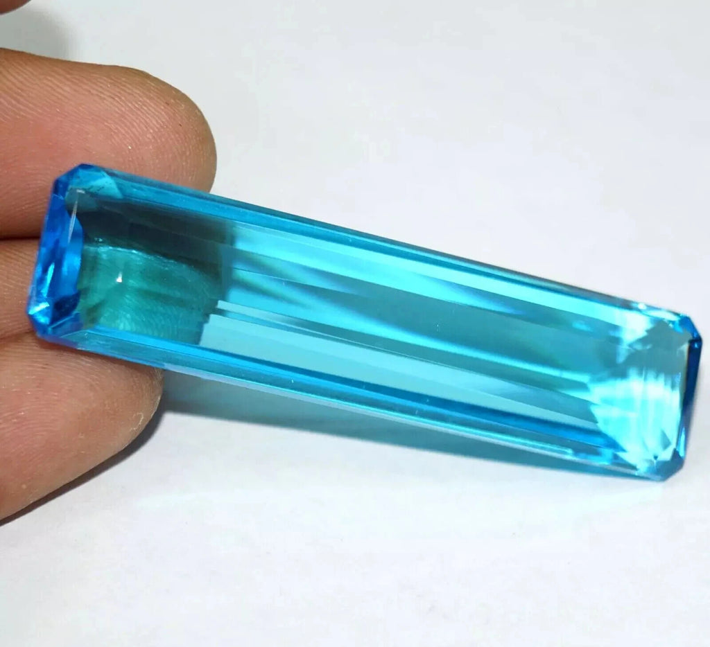 Certified Natural Brazilian 95.50 Ct Sky Blue Emerald Cut Topaz Loose Gemstone