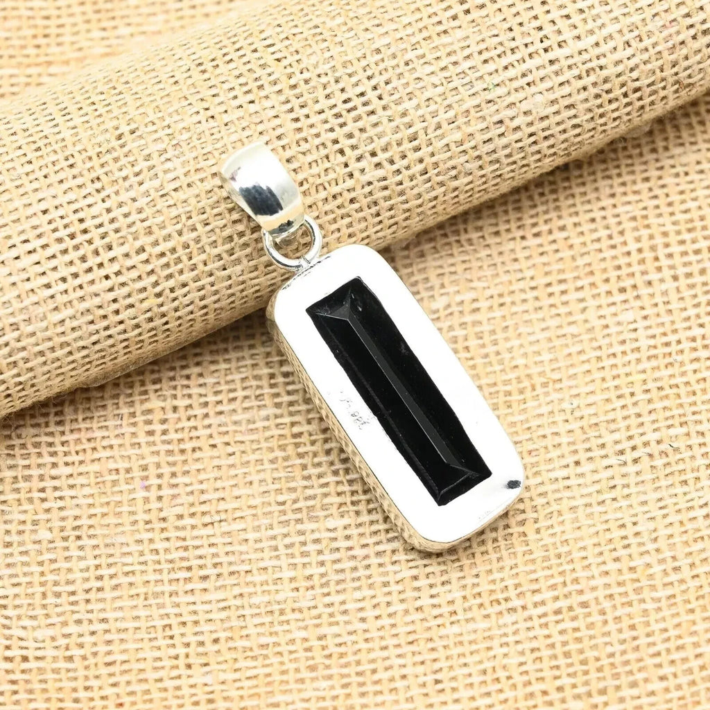 Black Spinel Gemstone Handmade Emerald CutSterling Silver Jewelry Pendant 25 Ct