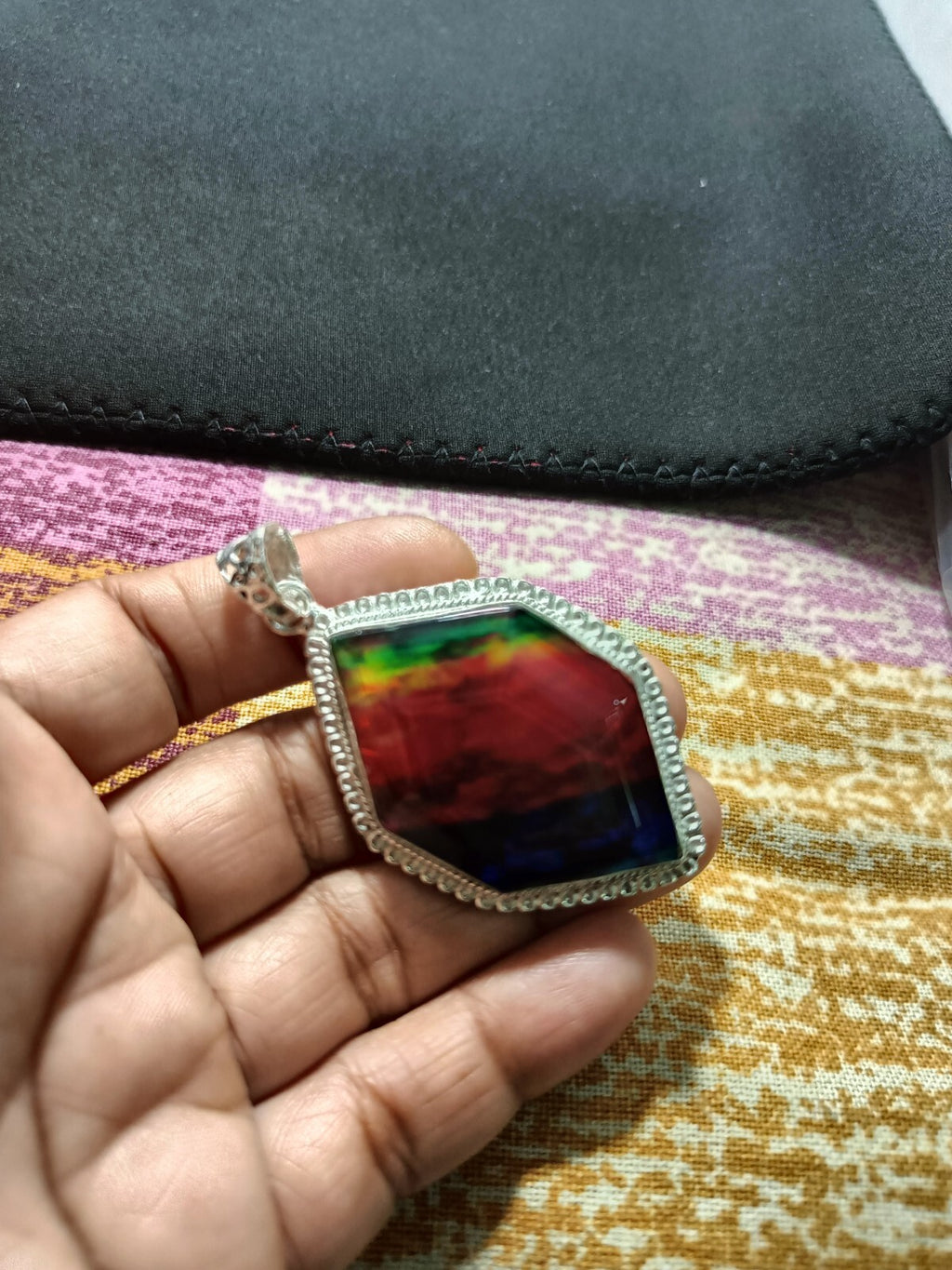 Certified Fancy Cut 98.15 Ct Natural Ammolite 925 Solid Silver Pendant Gemstone