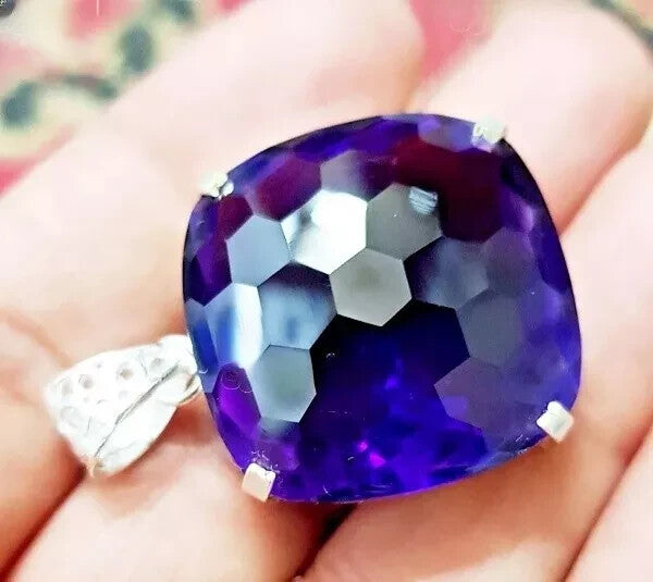 40 Ct Natural Purple Amethyst 925 Sterling Silver Solitaire Pendant Gemstone