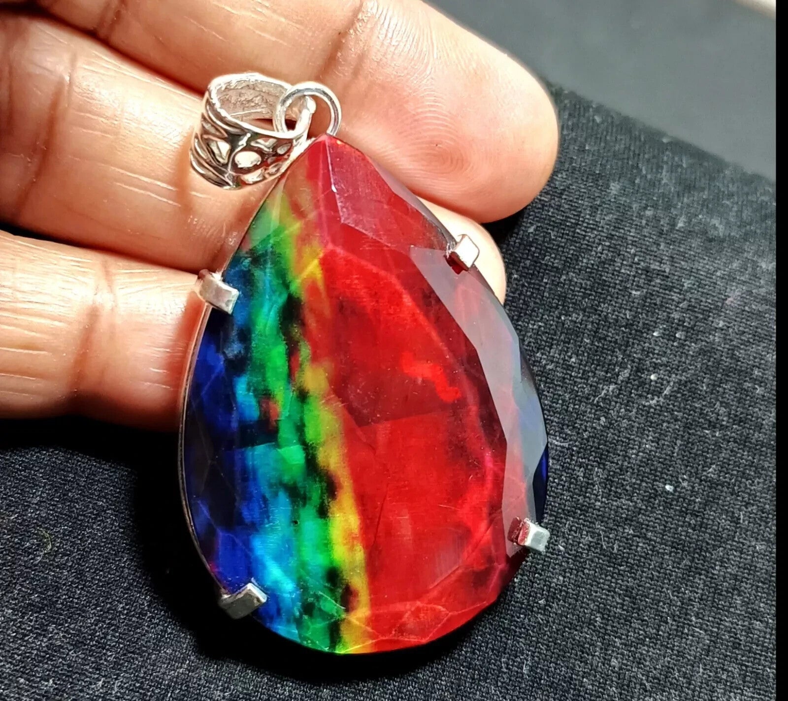 86.50 Ct Natural Ammolite 925 Solid Silver PENDANT MultiColor Certified Gemstone