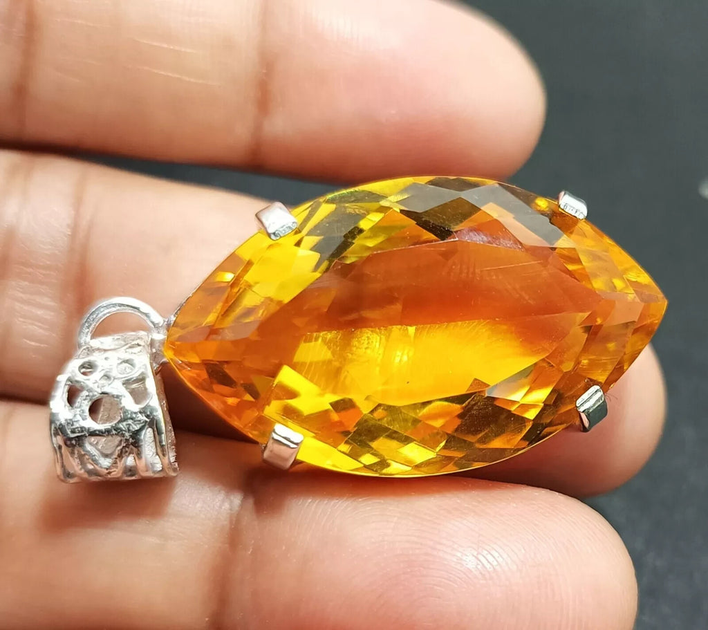 Certified Natural 53.30Ct Brazilian Yellow Marquise Topaz Pendant For LOVE ONES