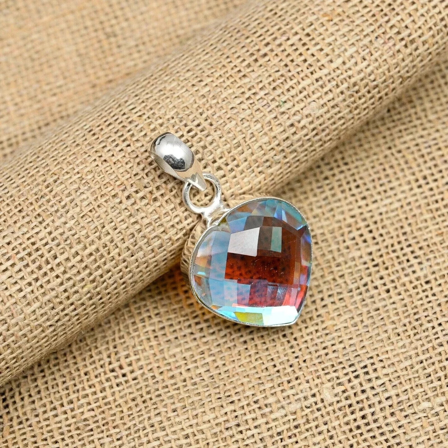 Natural Rainbow Pear Mystic Topaz 40 Ct+ Solid Silver Rainbow Pendant Gemstone