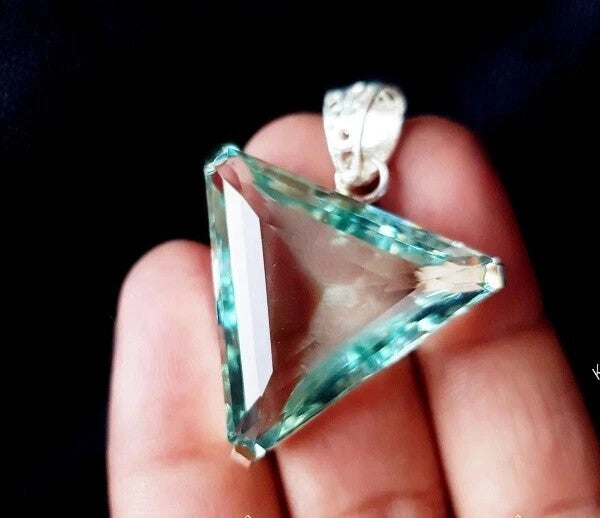 62.9Ct Trillion Aquamarine Natural Topaz 925 Solid Silver Pendant Loose Gemstone