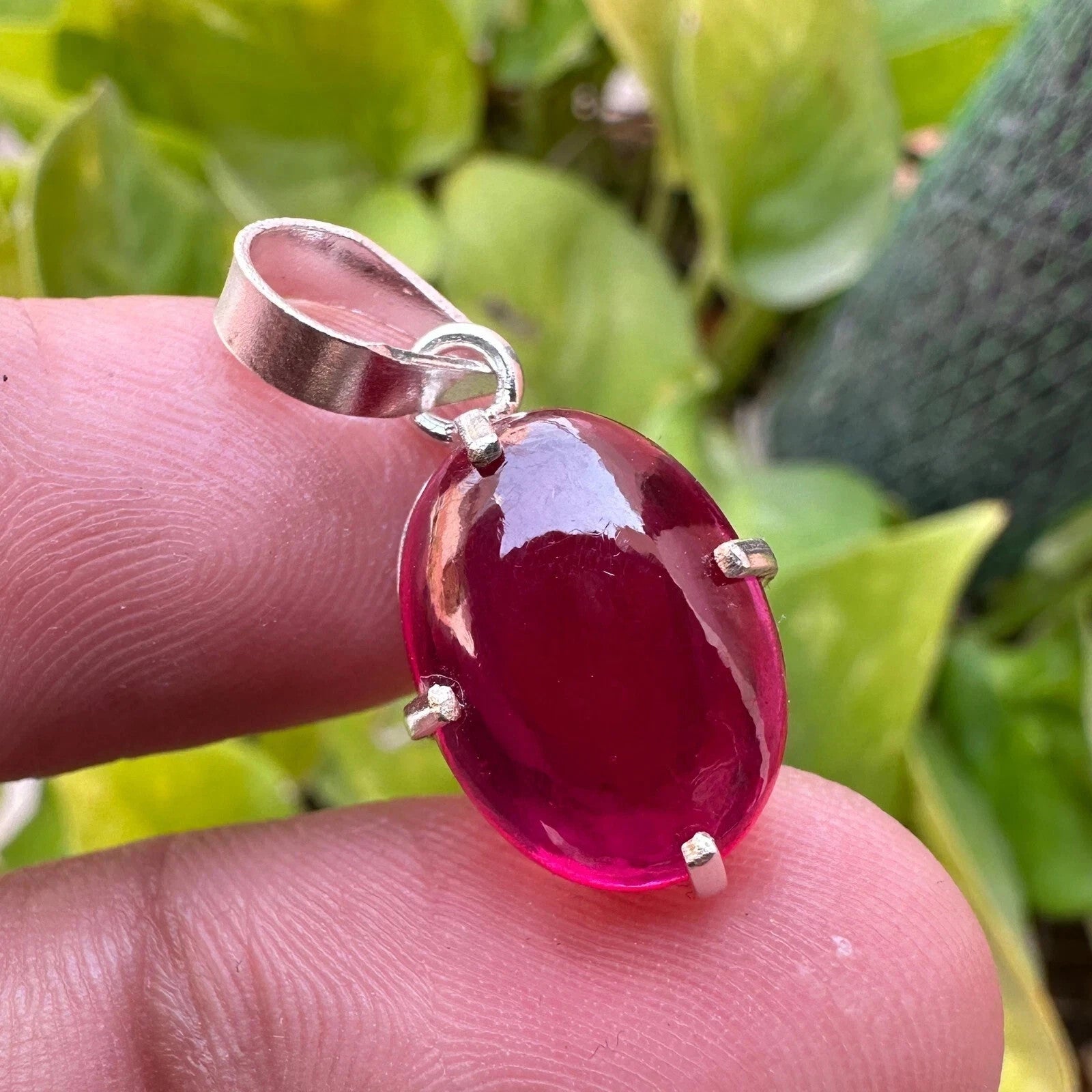 20.55 Ct Natural Ruby Cabochon Pendant Necklace in 925 Silver Handmade Jewelry