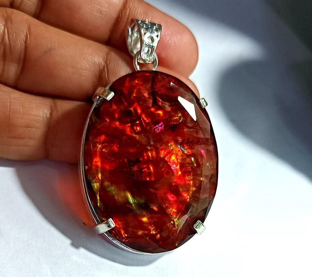 88.10 Ct Natural Ammolite 925 Solid Silver PENDANT MultiColor Certified Gemstone