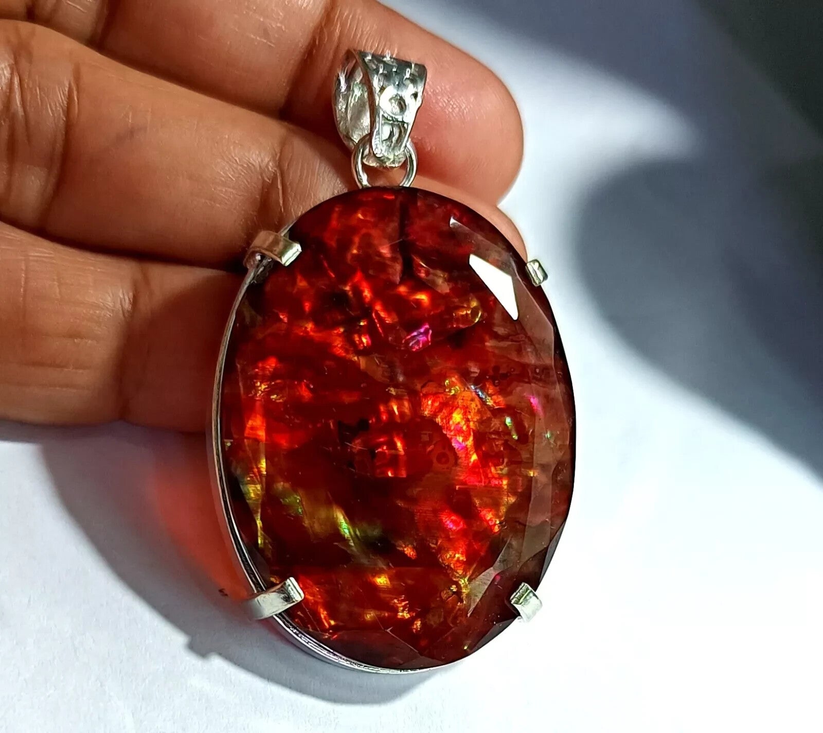 88.10 Ct Natural Ammolite 925 Solid Silver PENDANT MultiColor Certified Gemstone