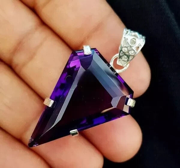 40.85 Ct Natural Purple Amethyst 925 Sterling Silver Solitaire Pendant Gemstone