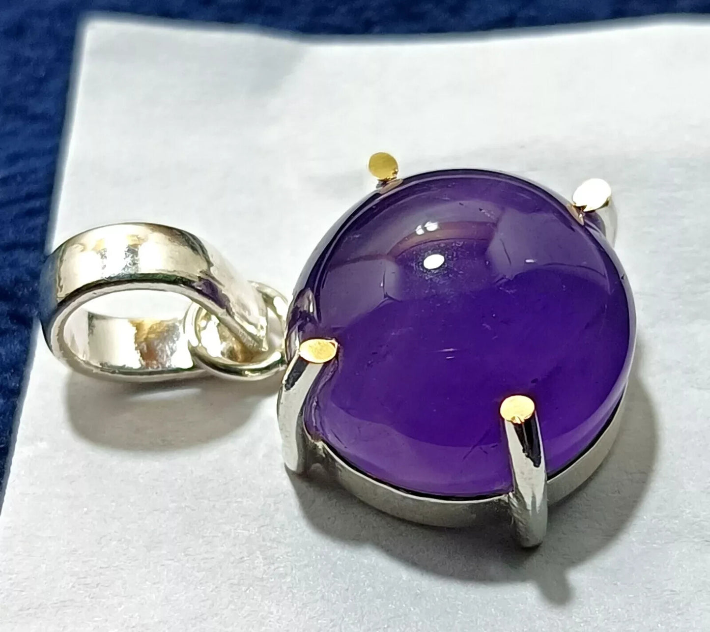 Round Cabochon Natural Violet Amethyst 27.60Ct Sterling Silver Flawless Pendant