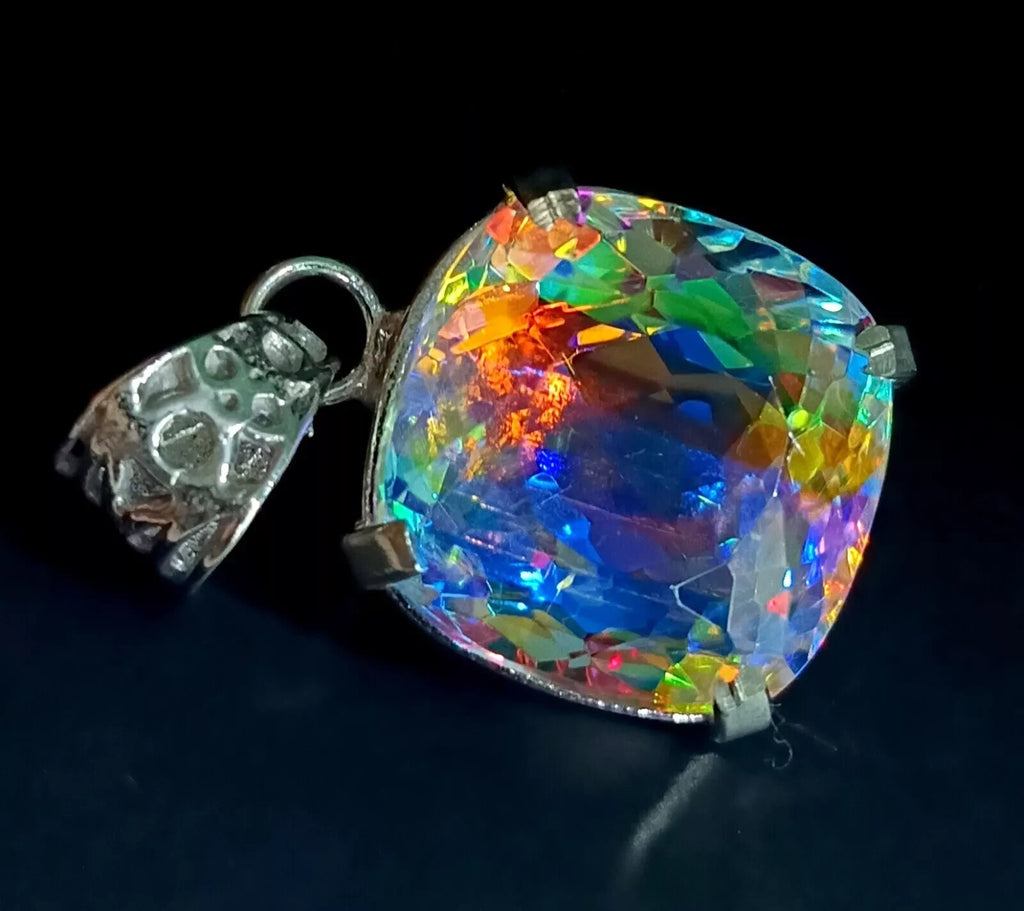 49.25 Ct Natural Cushion Mystic 925 Solid Silver Rainbow Pendant Loose Gemstone